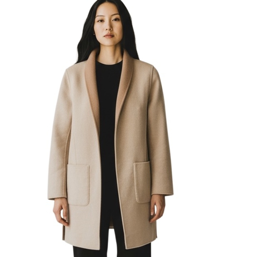 Banana Republic Wool Double Face Reversible Top Coat Sz XS Tan Open Pockets